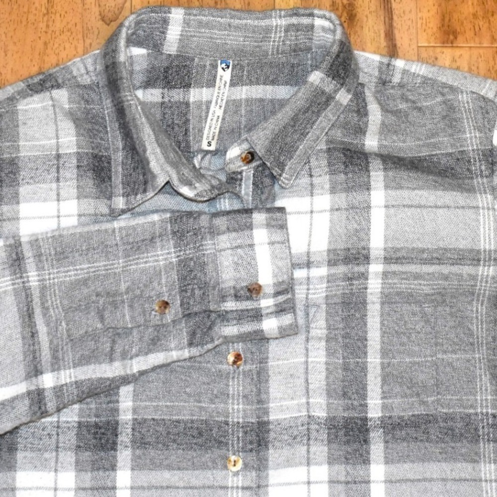 Kuhl Kamila Flannel Women Small Grey White Excellent‎ Plaid Button Down Shirt